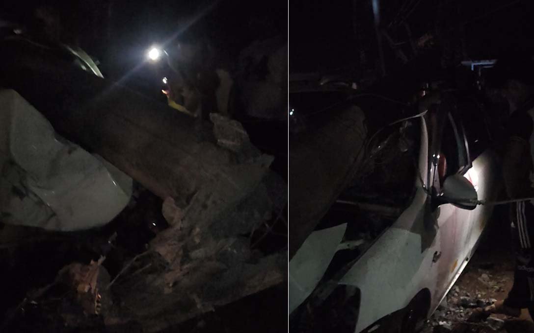 ಮಂಗಳೂರು: ವಿದ್ಯುತ್ ಕಂಬಕ್ಕೆ ಕಾರು ಡಿಕ್ಕಿ-ಇಬ್ಬರು ಗಂಭೀರ